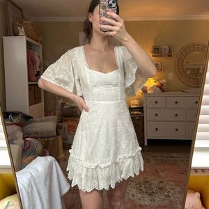 Fancy A Spritz Mini Dress - Square Neck Dress in White Embroidery by Showpo